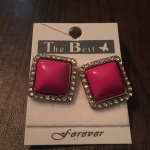 Costume Pink Earrings with Diamond Trim